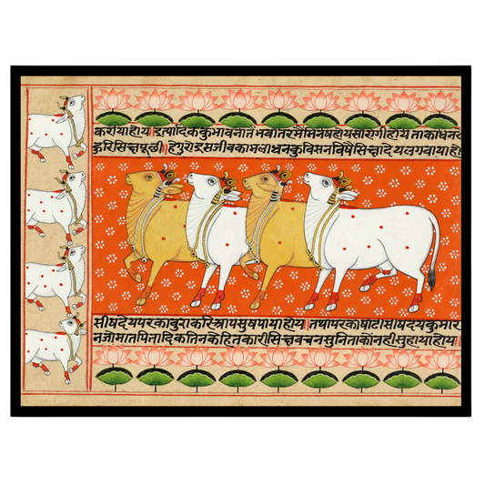 Immerse yourself in the vibrant tapestry of the 'Harmony of Kamdhenu and Lotus: Orange Pichwai for office