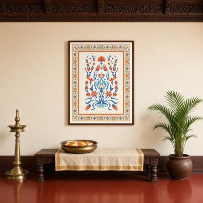 This exquisite art print captures the elegance of Mughal floral designs with a vibrant Turkish for Entrance