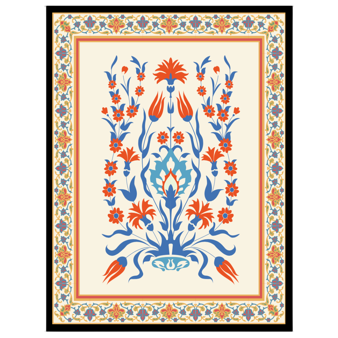 This exquisite art print captures the elegance of Mughal floral designs with a vibrant Turkish for kitchen