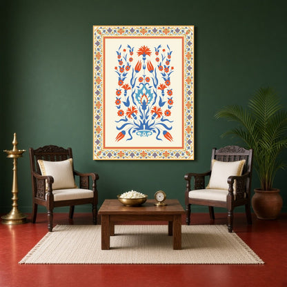 This exquisite art print captures the elegance of Mughal floral designs with a vibrant Turkish for Sitting Area