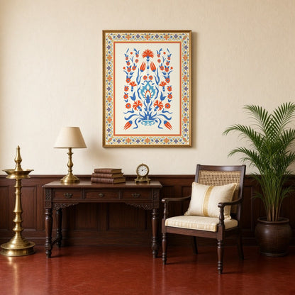 This exquisite art print captures the elegance of Mughal floral designs with a vibrant Turkish for Study