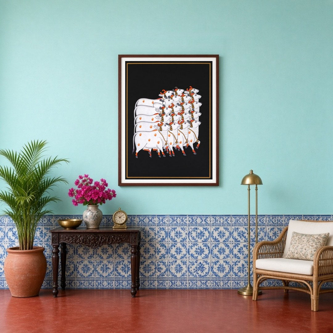 Embrace the serene beauty of the Pichwai tradition with this captivating artwork featuring a for Entrance