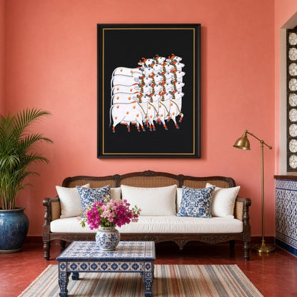 Embrace the serene beauty of the Pichwai tradition with this captivating artwork featuring a for Living Room