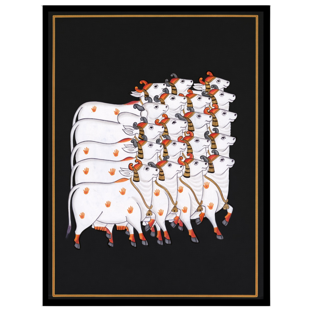 Embrace the serene beauty of the Pichwai tradition with this captivating artwork featuring a for studio