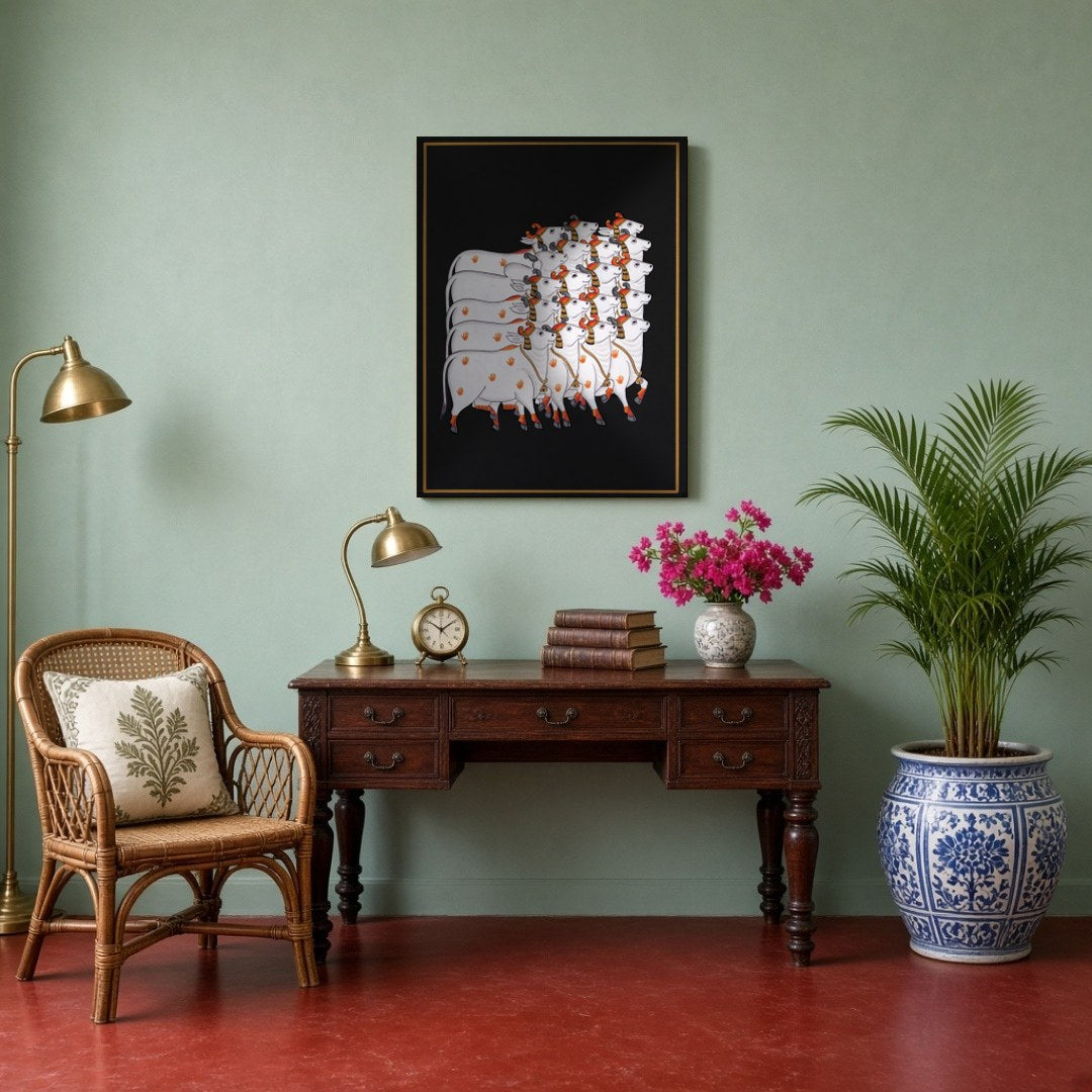 Embrace the serene beauty of the Pichwai tradition with this captivating artwork featuring a for Study