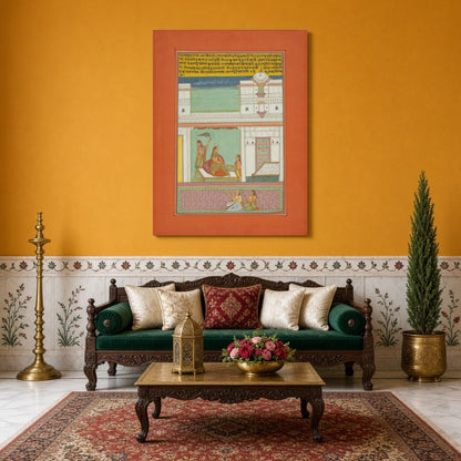 Immerse in the cultural tapestry of Ragamala as a noblewoman sits serenely, attended by companions, for Sitting Area
