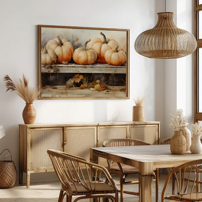 Celebrate the essence of autumn with this charming artwork featuring a rustic display of vibrant for Dining