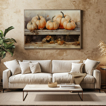 Celebrate the essence of autumn with this charming artwork featuring a rustic display of vibrant for Family Room