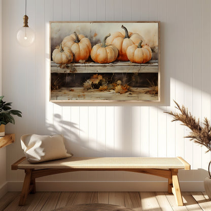 Celebrate the essence of autumn with this charming artwork featuring a rustic display of vibrant for Hallway