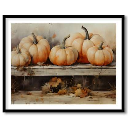 Celebrate the essence of autumn with this charming artwork featuring a rustic display of vibrant for office