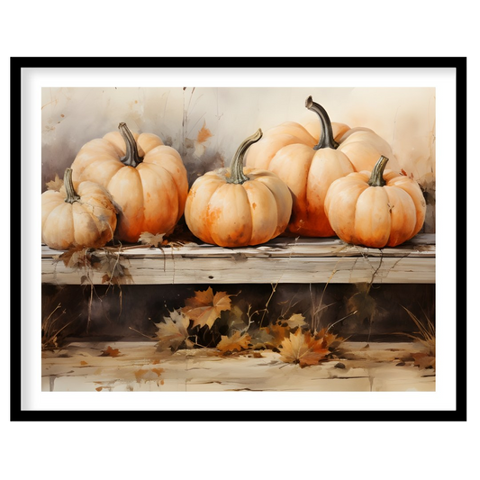 Celebrate the essence of autumn with this charming artwork featuring a rustic display of vibrant for office