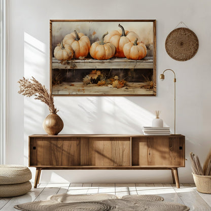 Celebrate the essence of autumn with this charming artwork featuring a rustic display of vibrant for Sitting Area