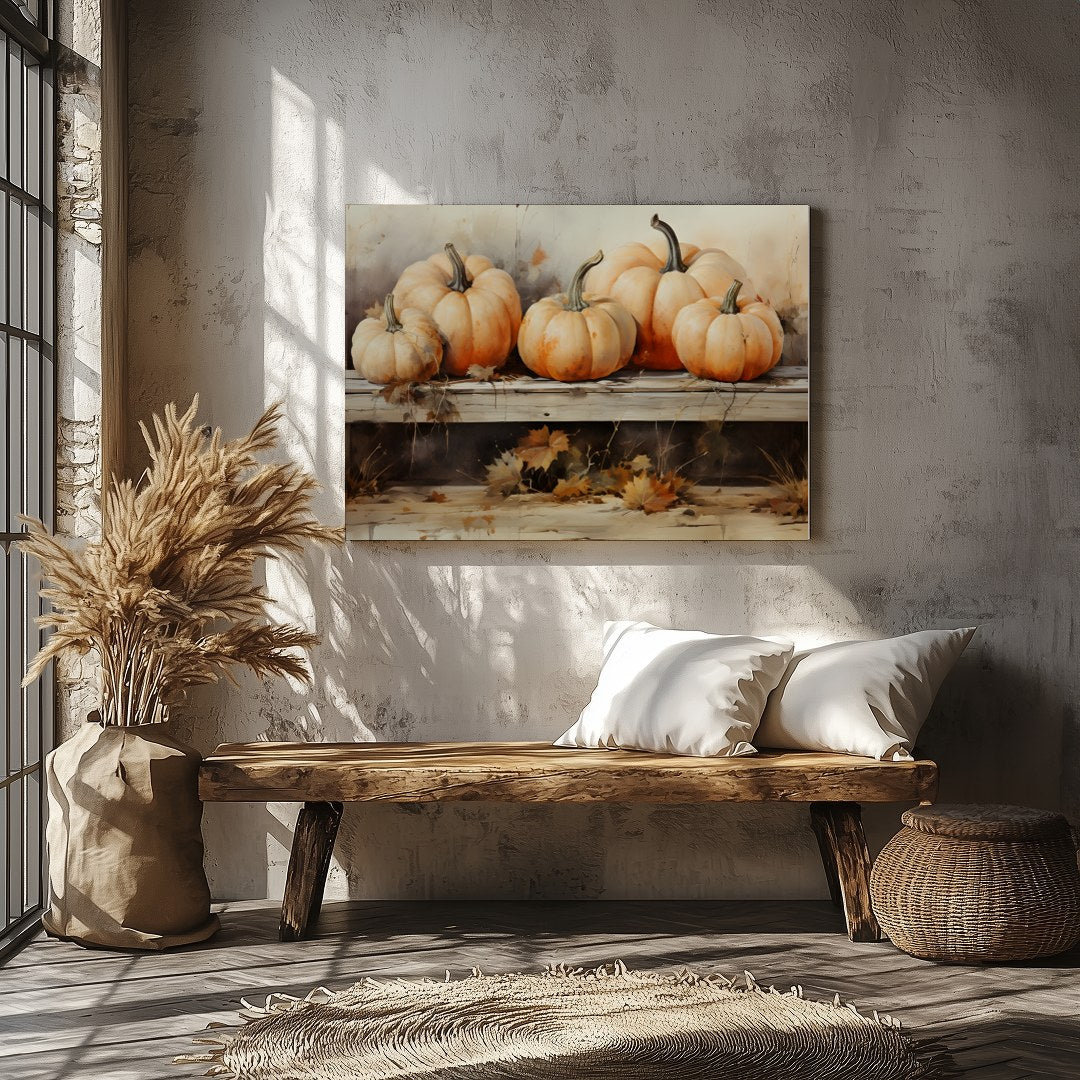 Celebrate the essence of autumn with this charming artwork featuring a rustic display of vibrant for Veranda