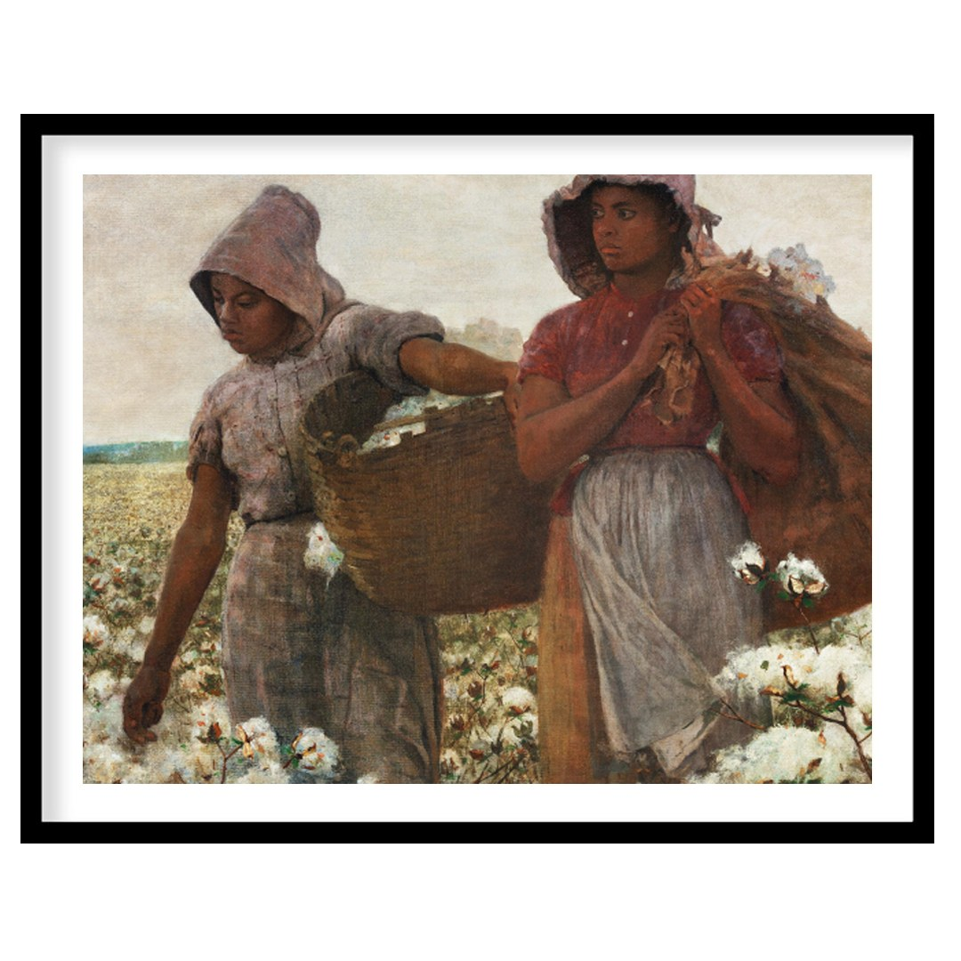 Immerse yourself in the serene landscape of two women laboring in a vast cotton field. The warm, for bedroom