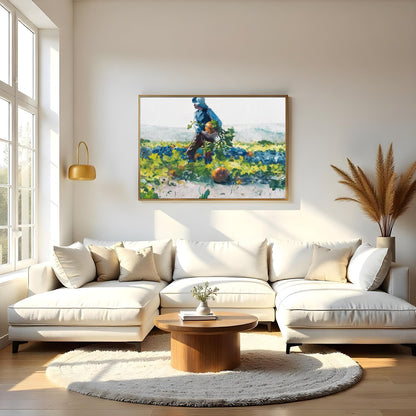 Immerse yourself in the pastoral beauty of 'Harvest Stroll'. This captivating watercolor painting for Living Room