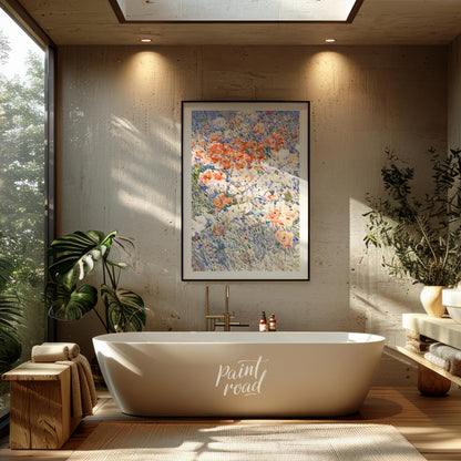 This painting, reminiscent of Childe Hassam's impressionistic style, captures a vibrant field of fl… for bathroom
