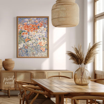 This painting, reminiscent of Childe Hassam's impressionistic style, captures a vibrant field of fl… for dining room