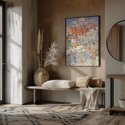 This painting, reminiscent of Childe Hassam's impressionistic style, captures a vibrant field of fl… for entryway