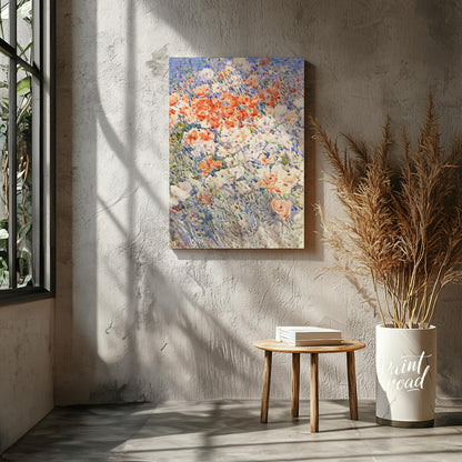 This painting, reminiscent of Childe Hassam's impressionistic style, captures a vibrant field of fl… for living room