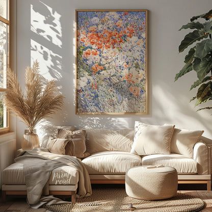 This painting, reminiscent of Childe Hassam's impressionistic style, captures a vibrant field of fl… for living room