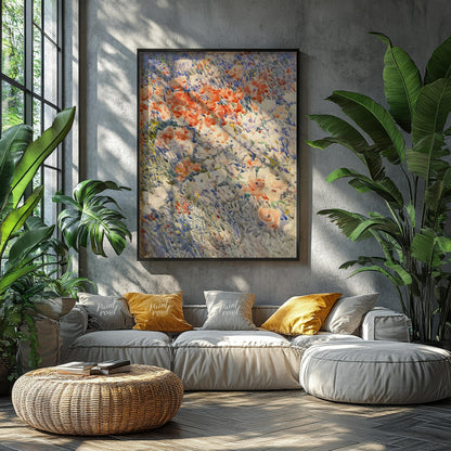 This painting, reminiscent of Childe Hassam's impressionistic style, captures a vibrant field of fl… for living room