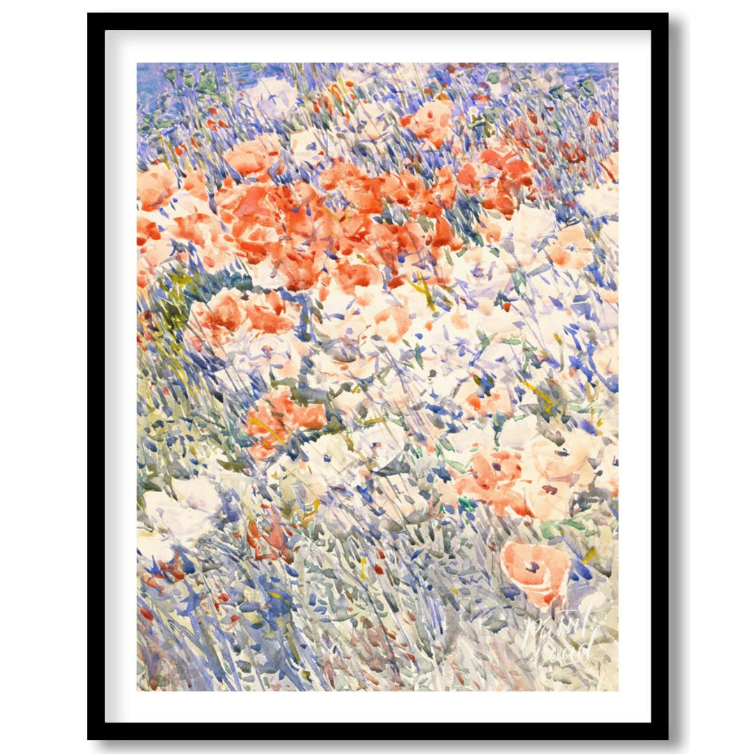 This painting, reminiscent of Childe Hassam's impressionistic style, captures a vibrant field of fl… for sweet home