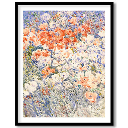 This painting, reminiscent of Childe Hassam's impressionistic style, captures a vibrant field of fl… for sweet home