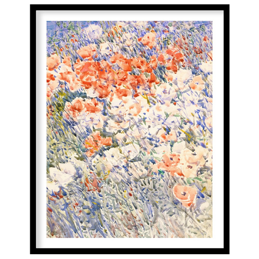 This painting, reminiscent of Childe Hassam's impressionistic style, captures a vibrant field of fl… for sweet home