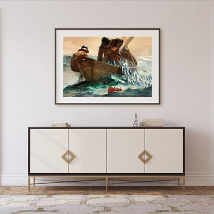 Dive into the tumultuous beauty of the ocean with 'Haul of the Sea: A Fisherman's Journey.' This for Foyer