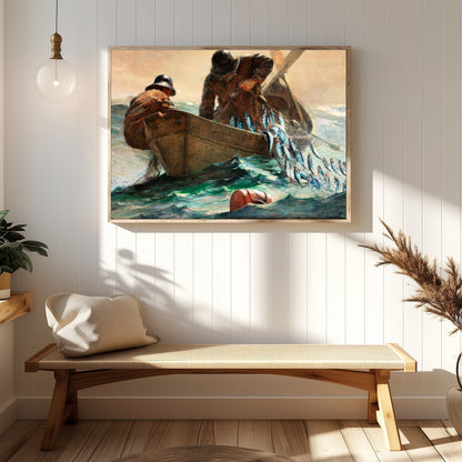 Dive into the tumultuous beauty of the ocean with 'Haul of the Sea: A Fisherman's Journey.' This for Hallway