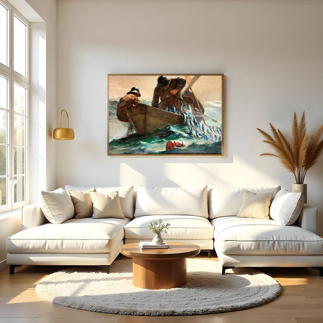 Dive into the tumultuous beauty of the ocean with 'Haul of the Sea: A Fisherman's Journey.' This for Living Room