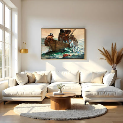 Dive into the tumultuous beauty of the ocean with 'Haul of the Sea: A Fisherman's Journey.' This for Living Room