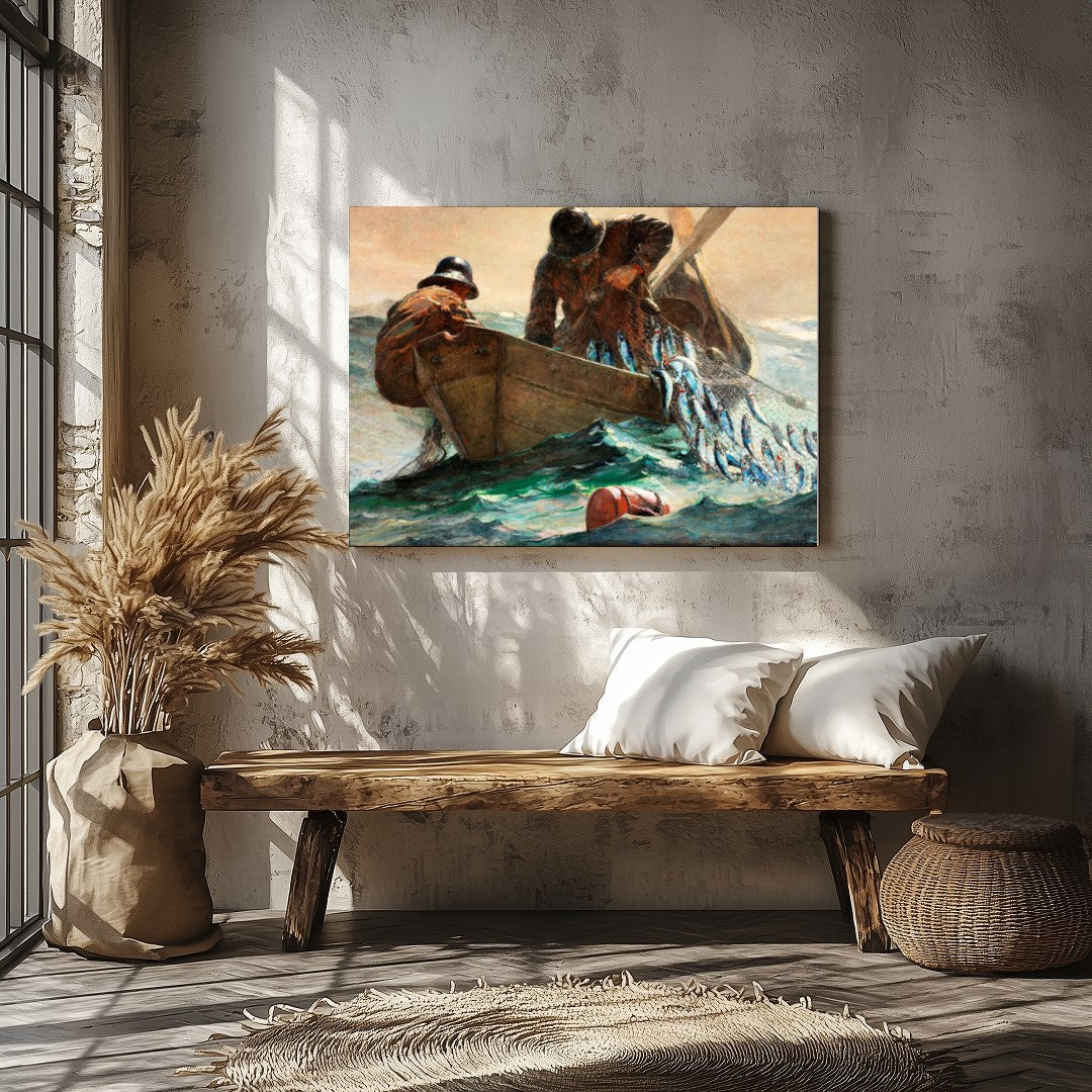 Dive into the tumultuous beauty of the ocean with 'Haul of the Sea: A Fisherman's Journey.' This for Veranda