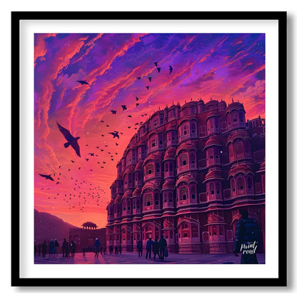 "Hawa Mahal Harmony" showcases the iconic Hawa Mahal of Jaipur, its intricate latticework and delic… for abode