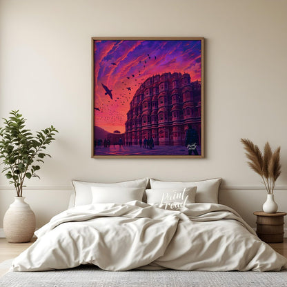 "Hawa Mahal Harmony" showcases the iconic Hawa Mahal of Jaipur, its intricate latticework and delic… for bedroom