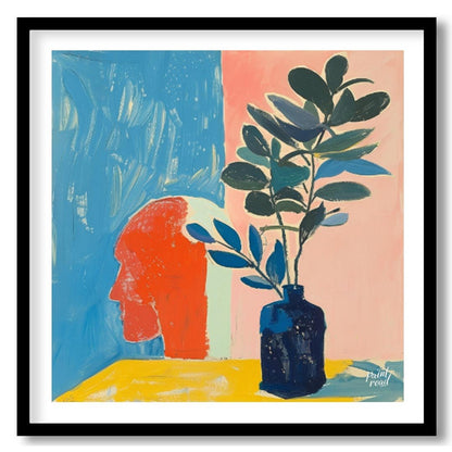 This compelling abstract painting features a striking juxtaposition of a stylized human head in pro… for lovely house