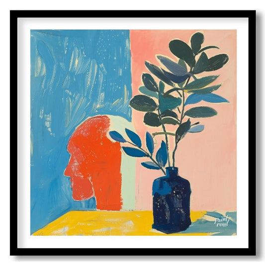 This compelling abstract painting features a striking juxtaposition of a stylized human head in pro… for lovely house