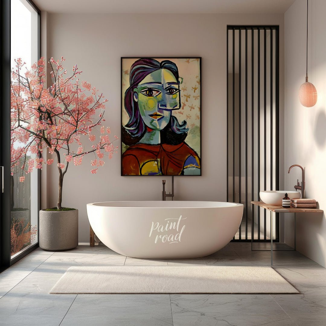 “Head of a Woman” by Pablo Picasso is a powerful and characteristic example of his Cubist portraitu… for bathroom
