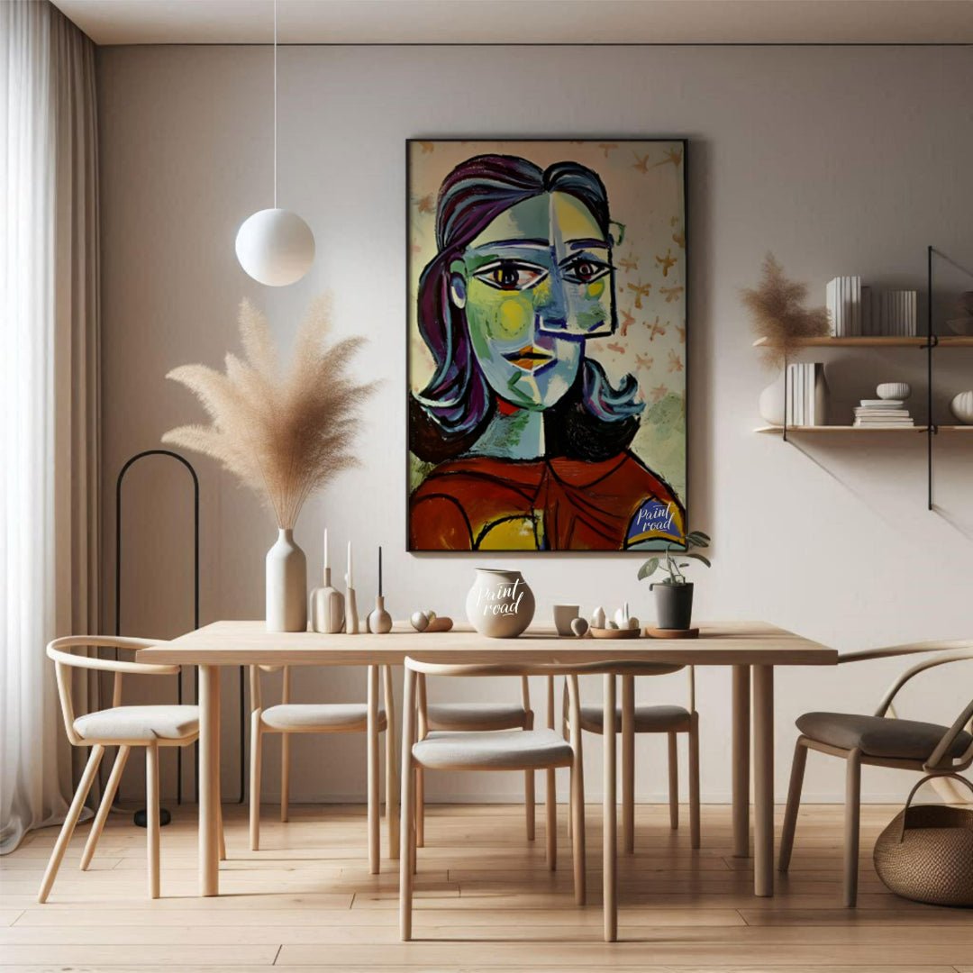 “Head of a Woman” by Pablo Picasso is a powerful and characteristic example of his Cubist portraitu… for dining room