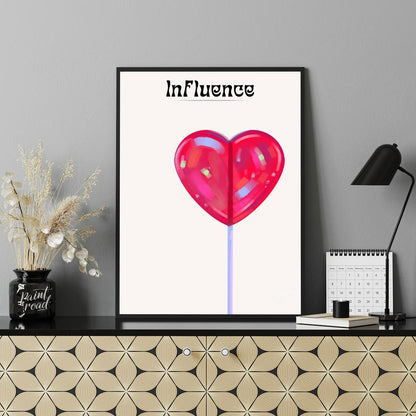This whimsical and subtly intriguing artwork features a glossy, vibrant red heart-shaped lollipop a… for living room