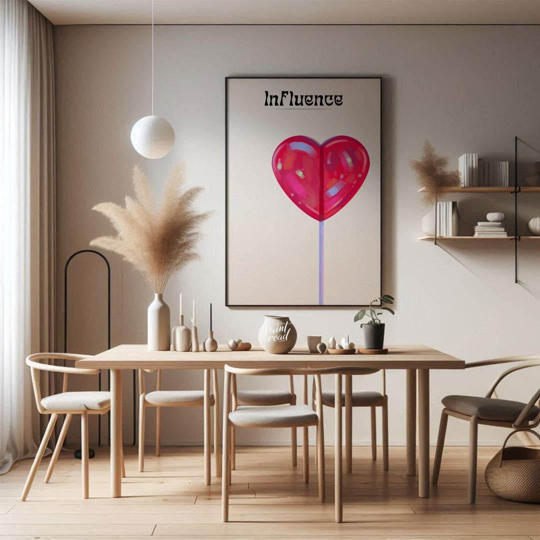 This whimsical and subtly intriguing artwork features a glossy, vibrant red heart-shaped lollipop a… for office