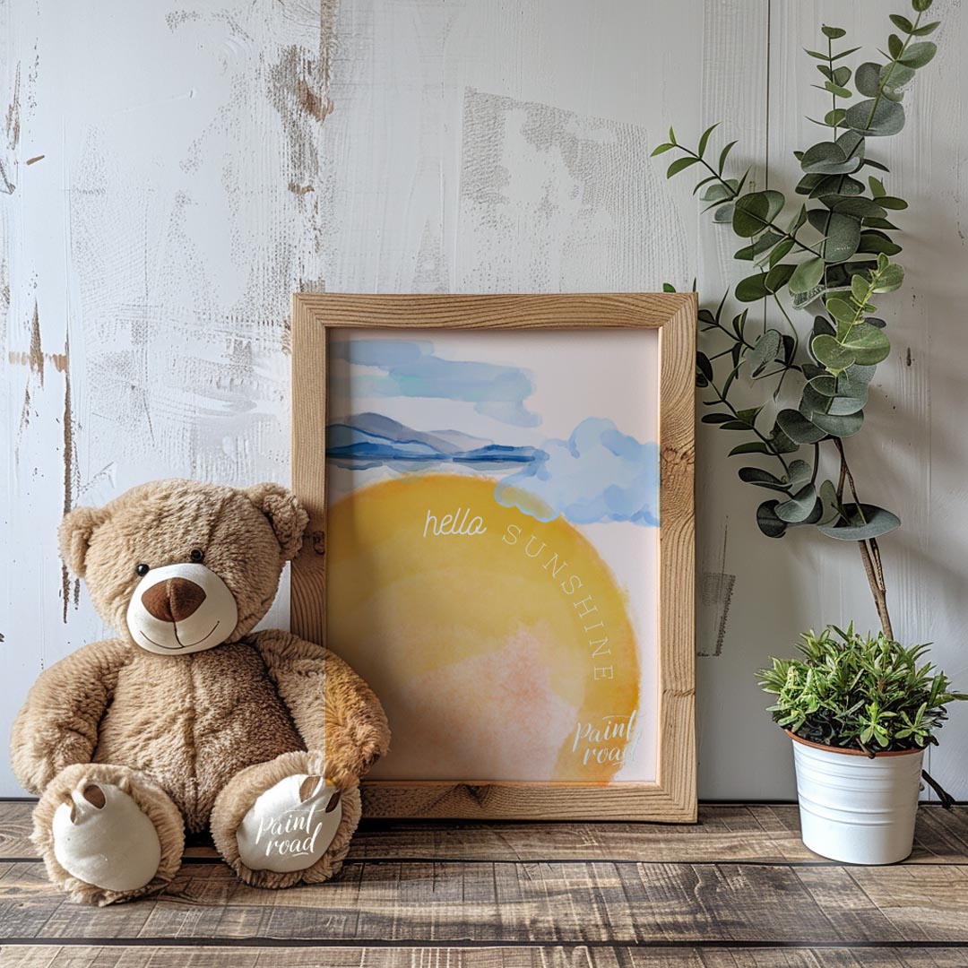 This vibrant and uplifting watercolor illustration captures the essence of a bright, sunny day. A l… for nursery