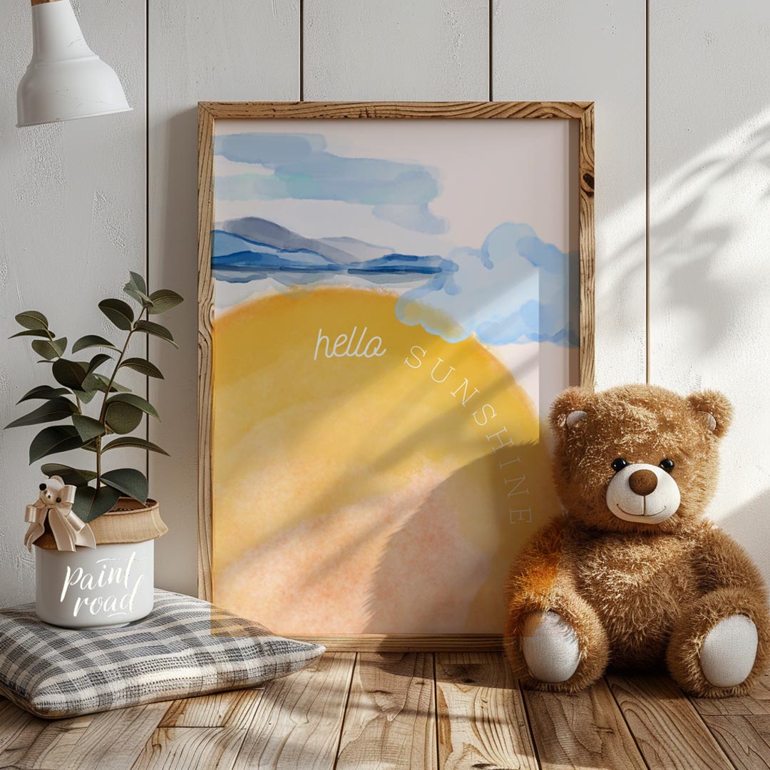 This vibrant and uplifting watercolor illustration captures the essence of a bright, sunny day. A l… for nursery