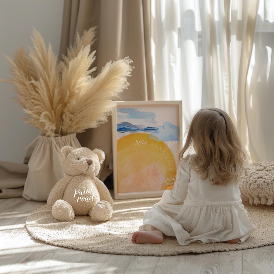 This vibrant and uplifting watercolor illustration captures the essence of a bright, sunny day. A l… for nursery