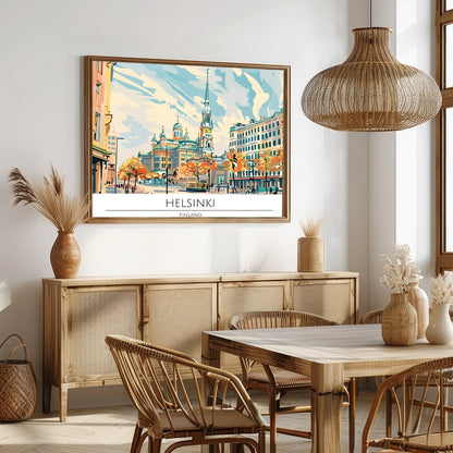Capture the essence of Helsinki with this captivating cityscape art piece, featuring iconic for Dining