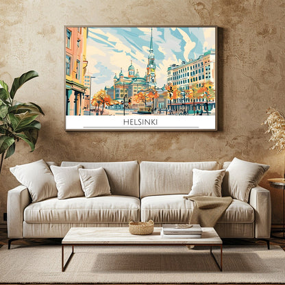 Capture the essence of Helsinki with this captivating cityscape art piece, featuring iconic for Family Room