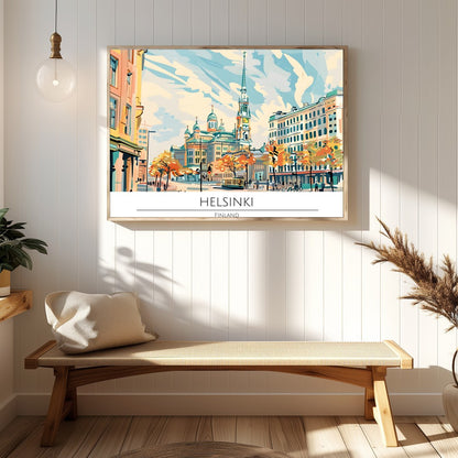Capture the essence of Helsinki with this captivating cityscape art piece, featuring iconic for Hallway