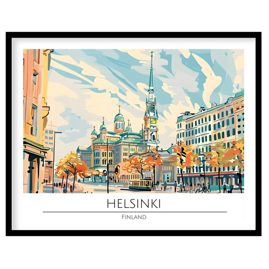 Capture the essence of Helsinki with this captivating cityscape art piece, featuring iconic for retreat