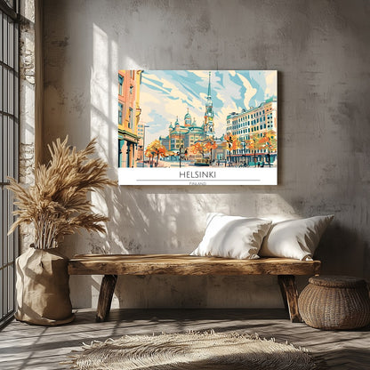 Capture the essence of Helsinki with this captivating cityscape art piece, featuring iconic for Veranda