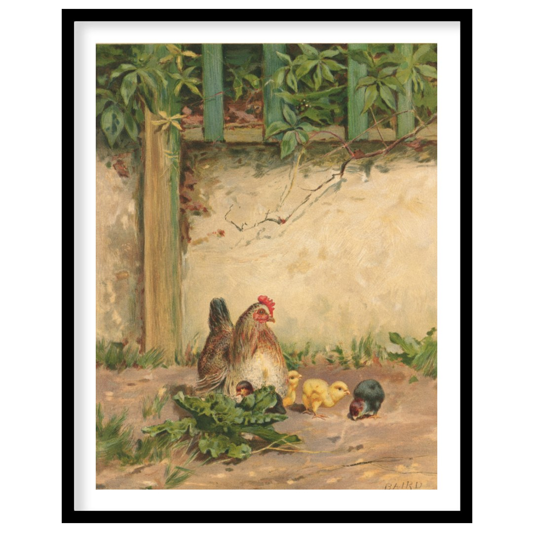This endearing illustration captures a heartwarming farm scene featuring a hen diligently tending t… for lovely house